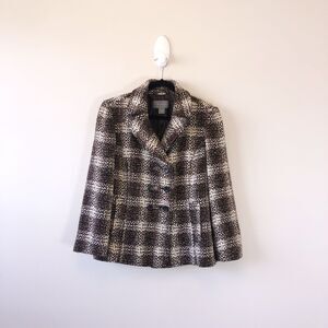 Ann Taylor Tweed Peacoat Jacket Brown Cream Classic Women's Size Medium